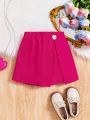 SHEIN Kids FANZEY Tween Girls' Monochrome Decorative Button Skort