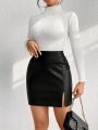 SHEIN Frenchy Women's Solid Color Side Slit Skirt