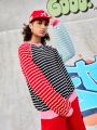 Street Sport Women's Striped Raglan Sleeve Sweatshirt For Sports