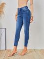 SHEIN LUNE Ladies' Fashionable Slim Fit Cropped Denim Pants That Goes With Everything