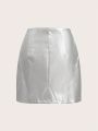 dianamona Zip Front PU Leather Skirt