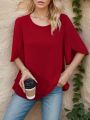 Round Neck Semi-Transparent Fabric Color Block Puff Sleeve Shirt