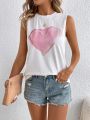 SHEIN LUNE Women Valentine's Day Pink Heart-Shaped Pattern Sleeveless Vest