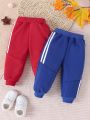 Baby Girl 2pcs Contrast Tape Side Sweatpants