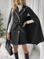 SHEIN Privé Women's Color Block Cape Sleeve Woolen Suit Jacket