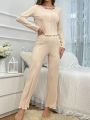 Women's Faux-Button Decoration Long Sleeve And Pants Home Suit