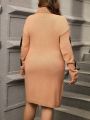 SHEIN LUNE Plus Size Women's High Neck Love Pattern Drop Shoulder Long Sleeve Sweater Dress