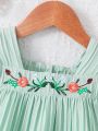 Baby Girls' Floral Embroidery Flutter Sleeve Dress