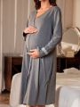 Maternity Single-breasted Long Sleeve Nightgown