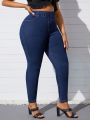 Plus Size Women's High Elasticity Skinny Jeans With Tapered Leg