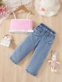 Young Girls' Fashionable Lace Trimmed Camisole Top And Distressed Jeans Set