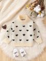 Baby Girls' Half High Collar Sweater With Heart Pattern