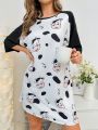 Cow Print Raglan Sleeve Nightdress