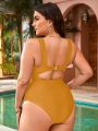 Plus Contrast Sequin Detail Ruched One Piece Swimsuit