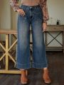 SHEIN LUNE Vintage Straight High Waist Jeans With Distressed Details