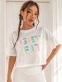 Letter Graphic Drop Shoulder Crop Sports Tee