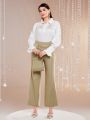 SHEIN Modely Women'S Pearl-Chain Decorated Flared Pants