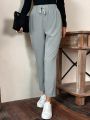 SHEIN LUNE Solid Color Drawstring Waist Long Pants