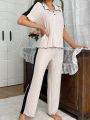 Women'S Contrast Color Ribbed Knit Home Clothes Set