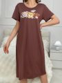 Women's Bear Print Short Sleeve T-Shirt Nightgown