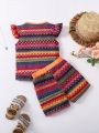 SHEIN Kids SUNSHNE Young Girls' Color Block Knitwear Set