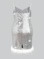 SHEIN BAE Plus Size Sparkly Glitter Fluffy Hem Cami Dress