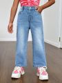 SHEIN Little Girls' Comfortable Soft Water-Washed Casual Jeans