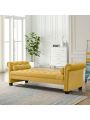 82 Inch End of Bed Bench with 2 Pillows Rolled Armed Ottoman Bench Velvet Bench Button Tufted Sofa Bench Upholstered Bench for Entryway, Living Room and Window