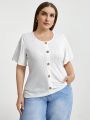 SHEIN Essnce Women's Plus Size Buttoned T-shirt With Ruffled Sleeves