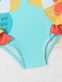 Baby Girls' Cartoon Pattern One-piece Swimsuit/matching Headband