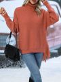 Turtleneck Fringe Trim Drop Shoulder Sweater