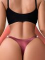 Women's Solid Color Studded T-back Thong