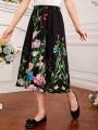 SHEIN Kids FANZEY Girls' Floral Pattern A-Line Skirt
