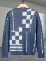 Manfinity Men'S Plaid & Stripe Splice Cardigan Sweater