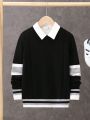 SHEIN Tween Boy Striped Trim Sweater Without Collar