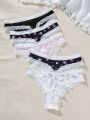 SHEIN 5pcs/Pack Women'S Floral Printed Lace Trim Thongs