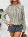 SHEIN Frenchy Women'S Striped Stand Collar Shirt