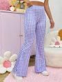 SHEIN Qutie Slim Fit Plaid Flared Pants