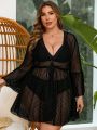 SHEIN Swim Vcay Plus Size Women'S Waist Tie Sheer Mesh Kimono