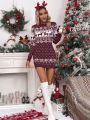 SHEIN Essnce Christmas Pattern Sweater Dress