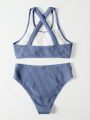 SHEIN Swim Basics Solid Color Separated Swimsuit Set