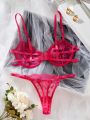 Flower Embroidery See-through Women's Sexy Lingerie Set