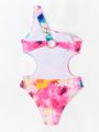 SHEIN Swim BAE Women's Tie-dye One Piece Swimsuit With Random Print