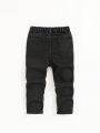 SHEIN Fashionable Printed Toddler Boys' Irregular Distressed Skinny Jeans Without Elasticity