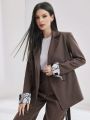 SHEIN Mulvari Women'S Notched Lapel Double Breasted Suit Jacket