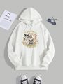 Women's Casual Cat & Letter Printed Hoodie