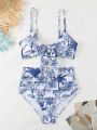 SHEIN Swim BohoFeel Women's Botanical Print Swimsuit Set