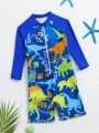 Infant Boys' Long Sleeve One-Piece Swimsuit With Letter And Dinosaur Print