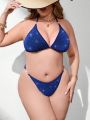 SHEIN Swim Chicsea Plus Size Glitter Bikini Set With Back Tie And Neck Halter