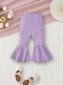 SHEIN Baby Girl'S All-Match Flare Pants With Bowknot And Elastic Waistband